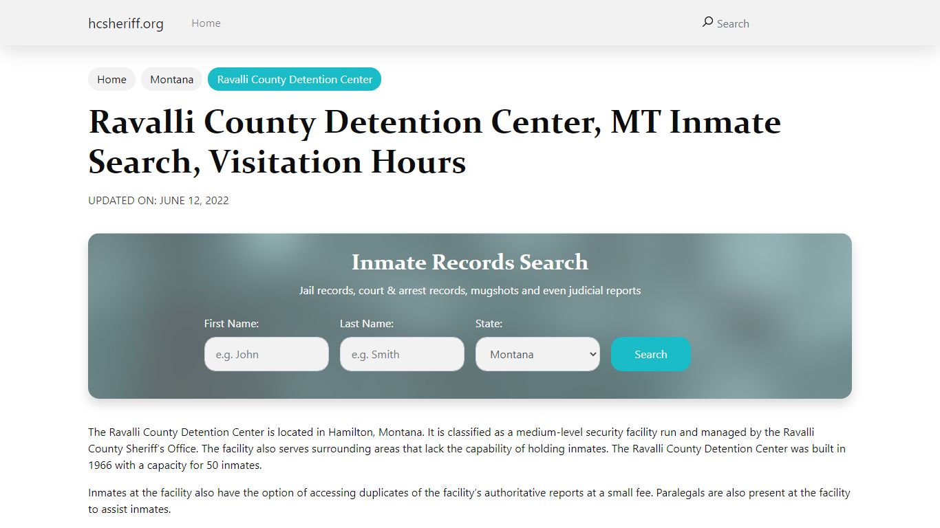 Ravalli County Detention Center, MT Inmate Search ...